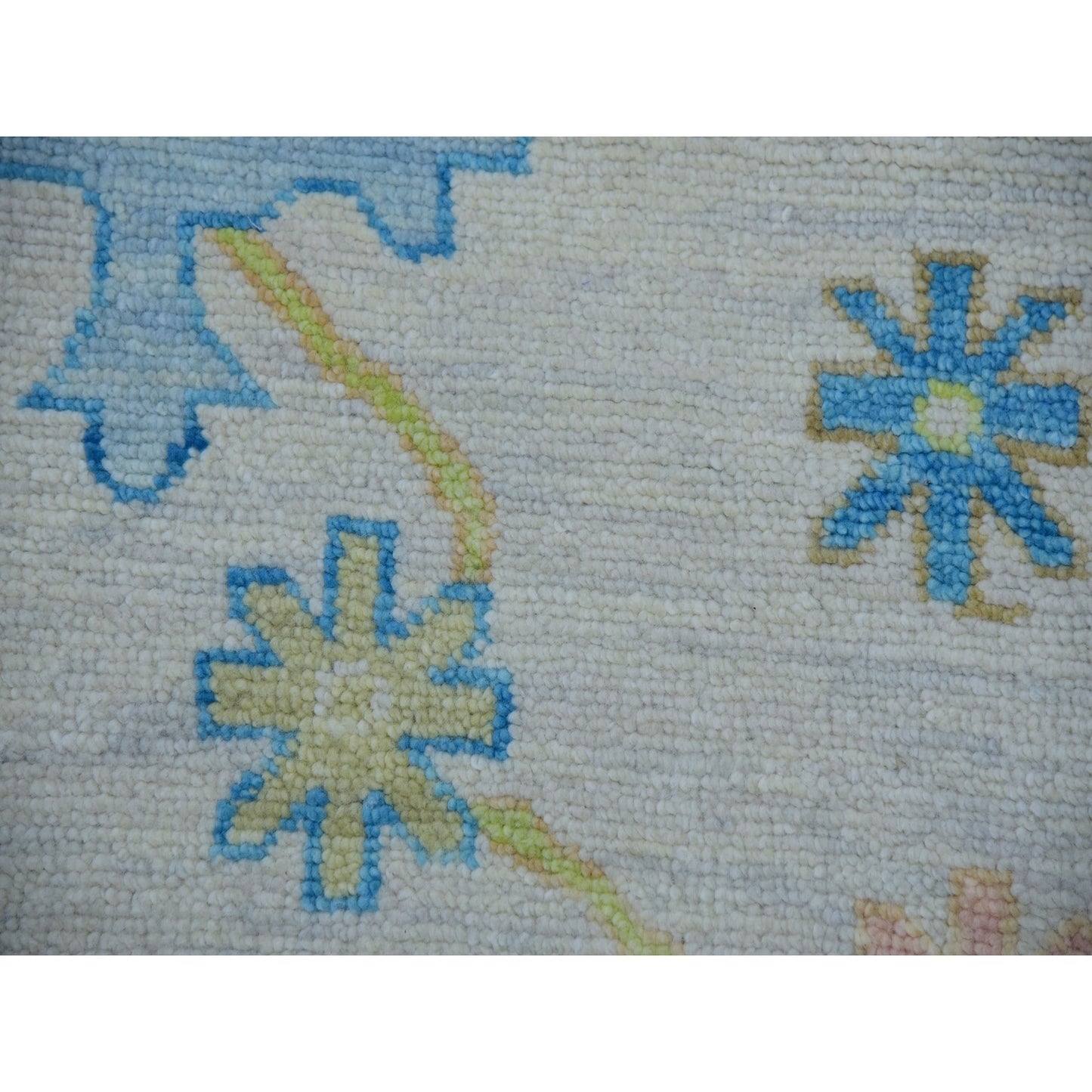 10'1"X14' Ivory Oushak Weave & Design Hand Knotted Leaf Pattern Wool Rug
