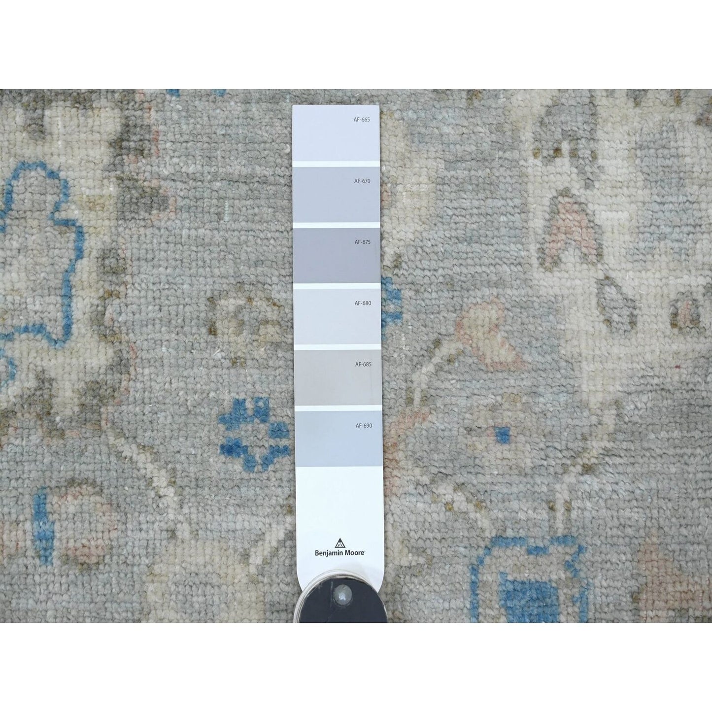2'9"X9'7" Gray Hand Knotted Angora Oushak Vines Design Wool Runner Rug