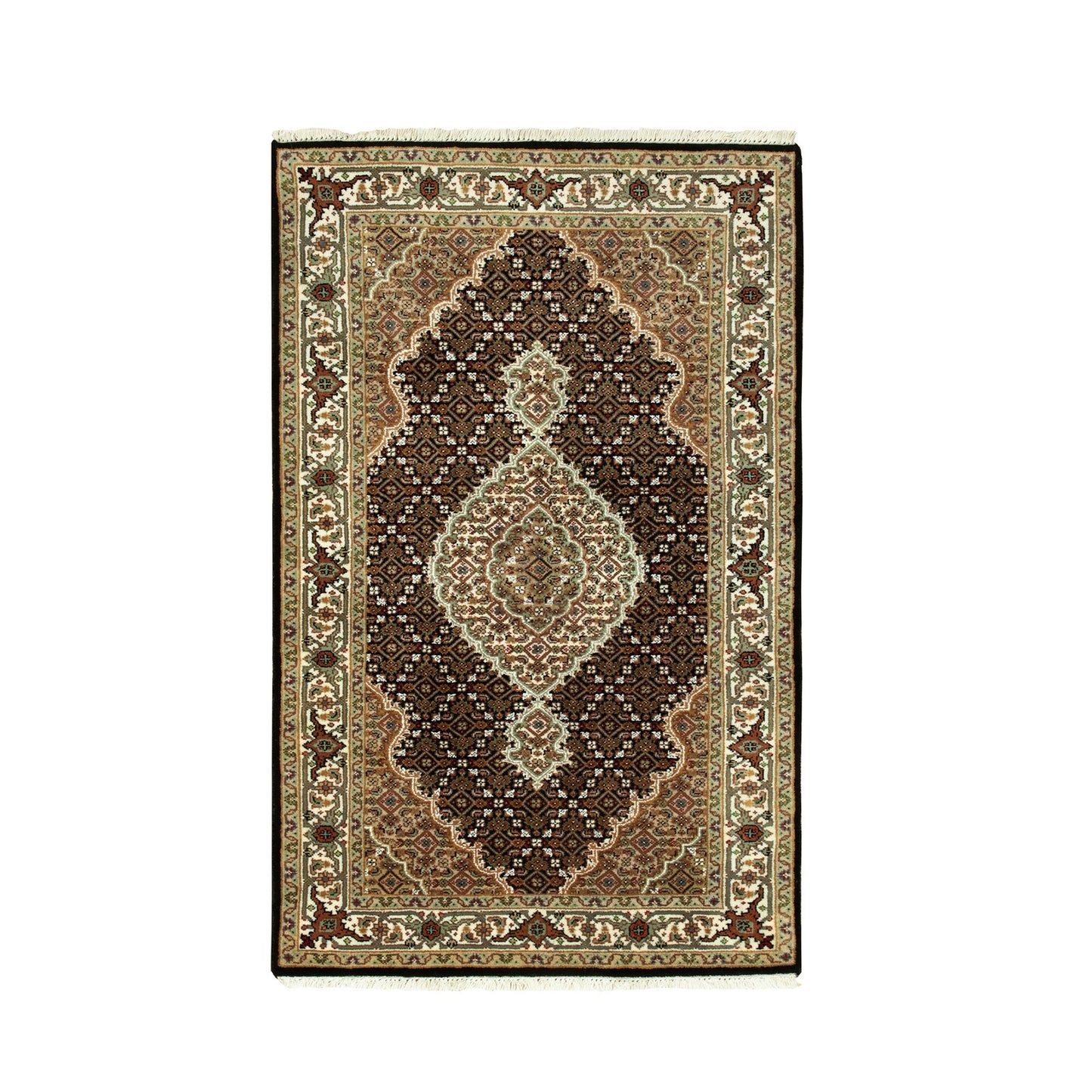 3'1"X5'6" Rich Black Tebraz Mahi 250 Kpsi Wool Hand Knotted Rug