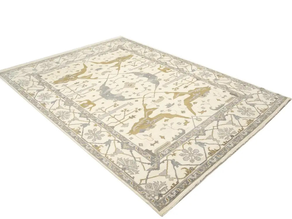 Hand-Knotted Oushak Oriental Rug Floral Dining