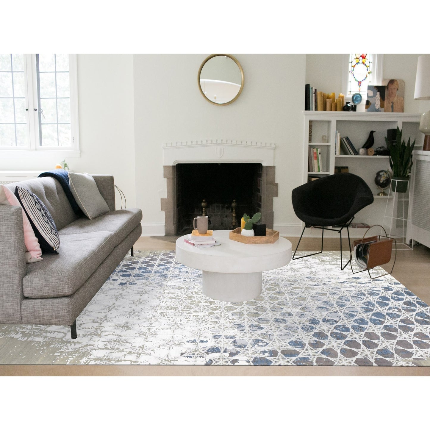 10'X14'1" Gray The Honeycomb Design Hand Knotted Wool And Silk Rug