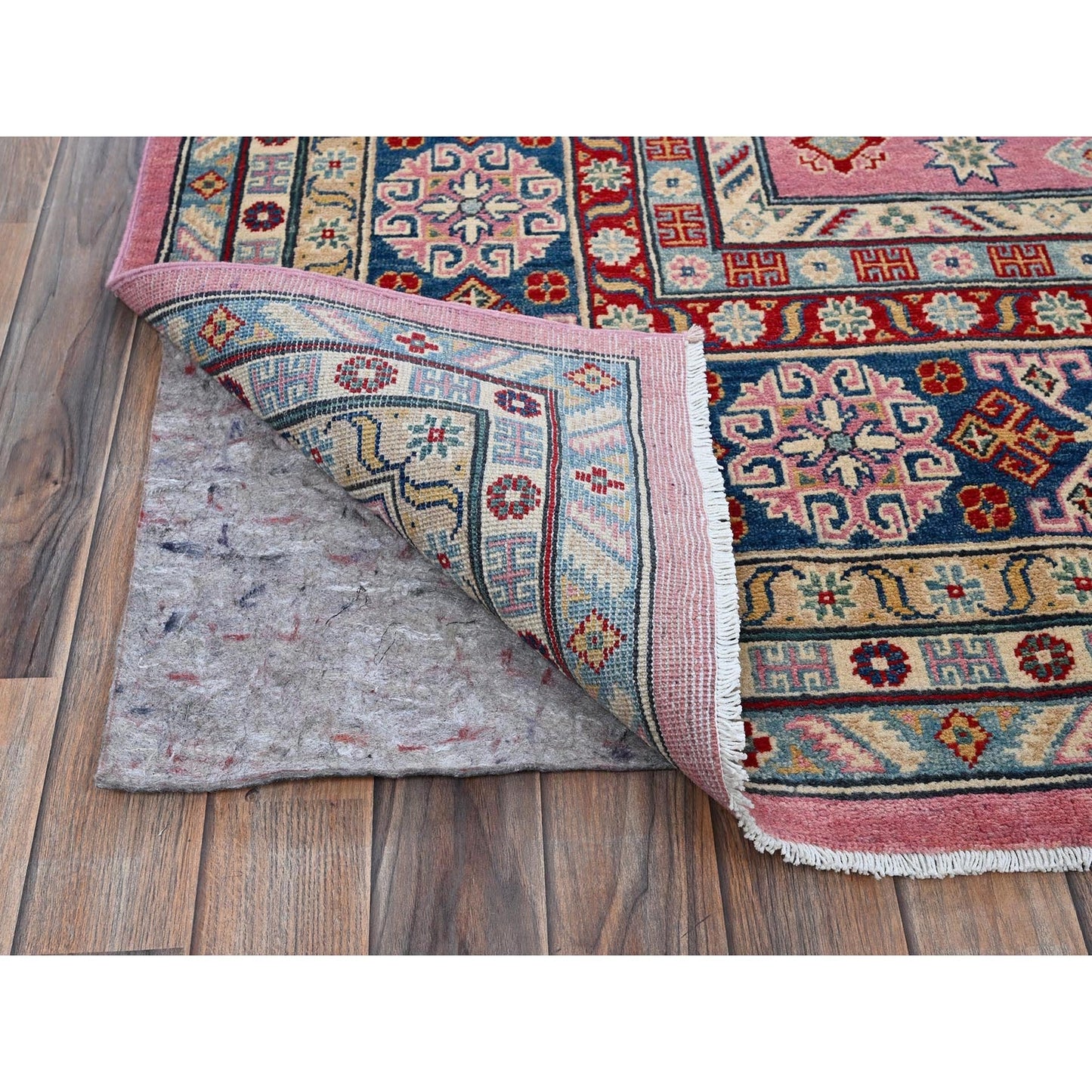 8'9"X11'8" Pink Kazak With Tribal Design Hand Knotted All Wool Oriental Rug