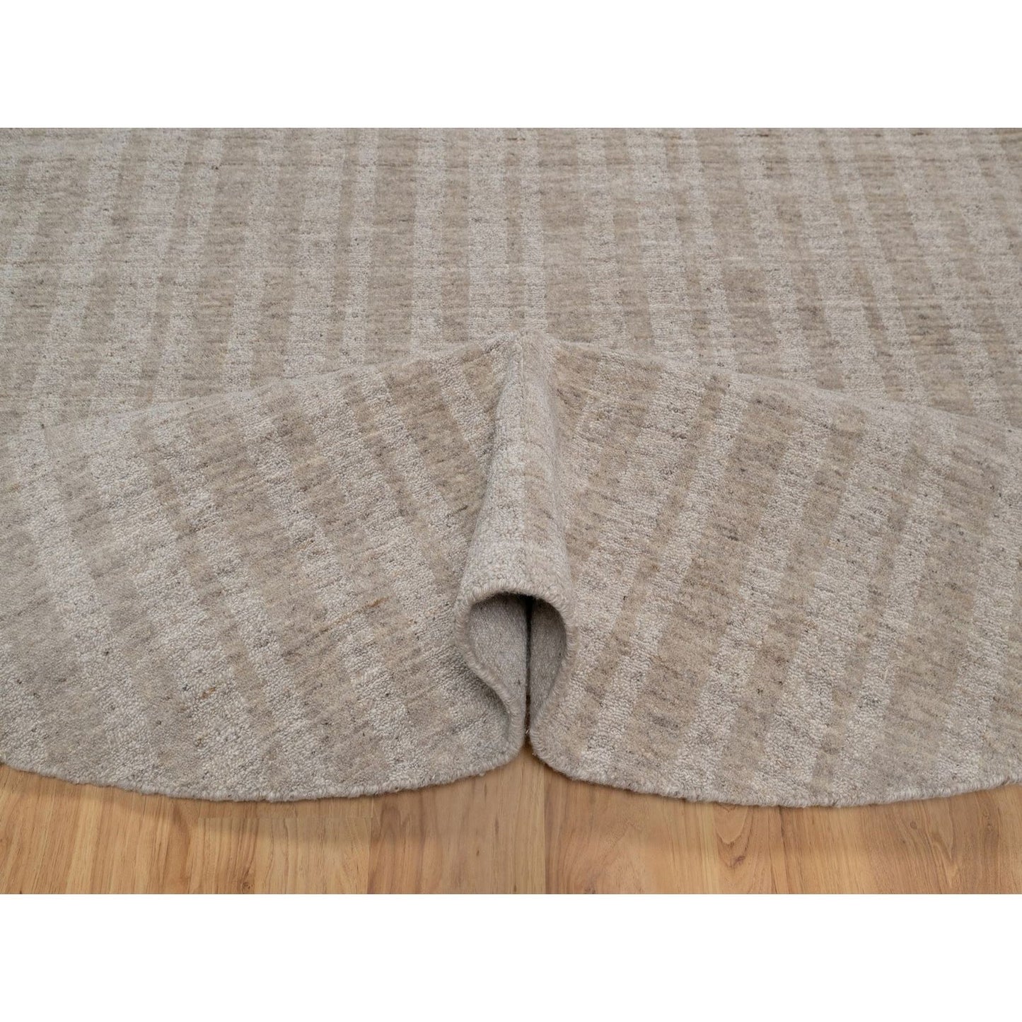8'X8' Beaver Brown Stripes Design Hand Loomed Natural Wool Round Rug