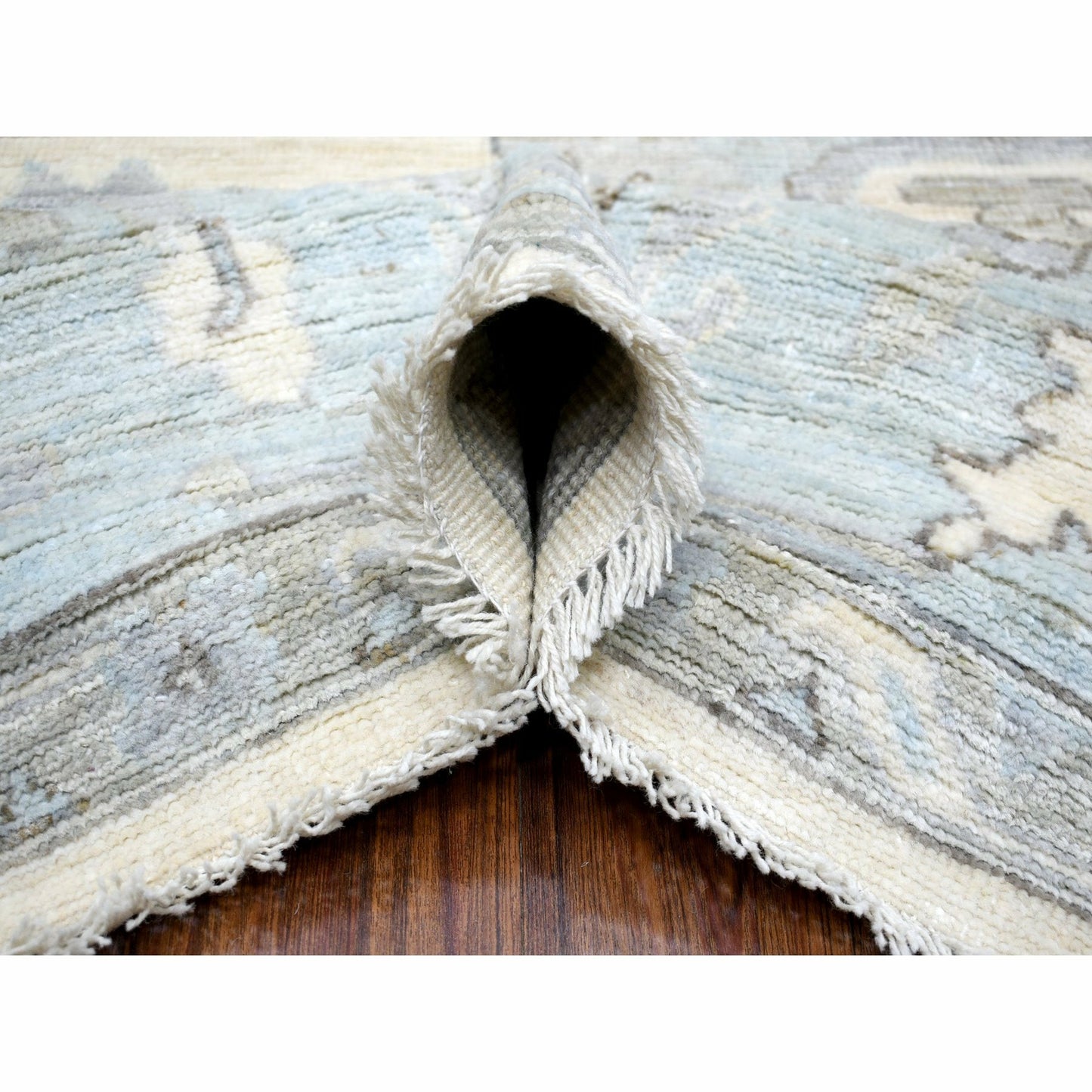 8'X9'9" Ivory Hand Knotted Afghan Angora Oushak Soft Wool Rug