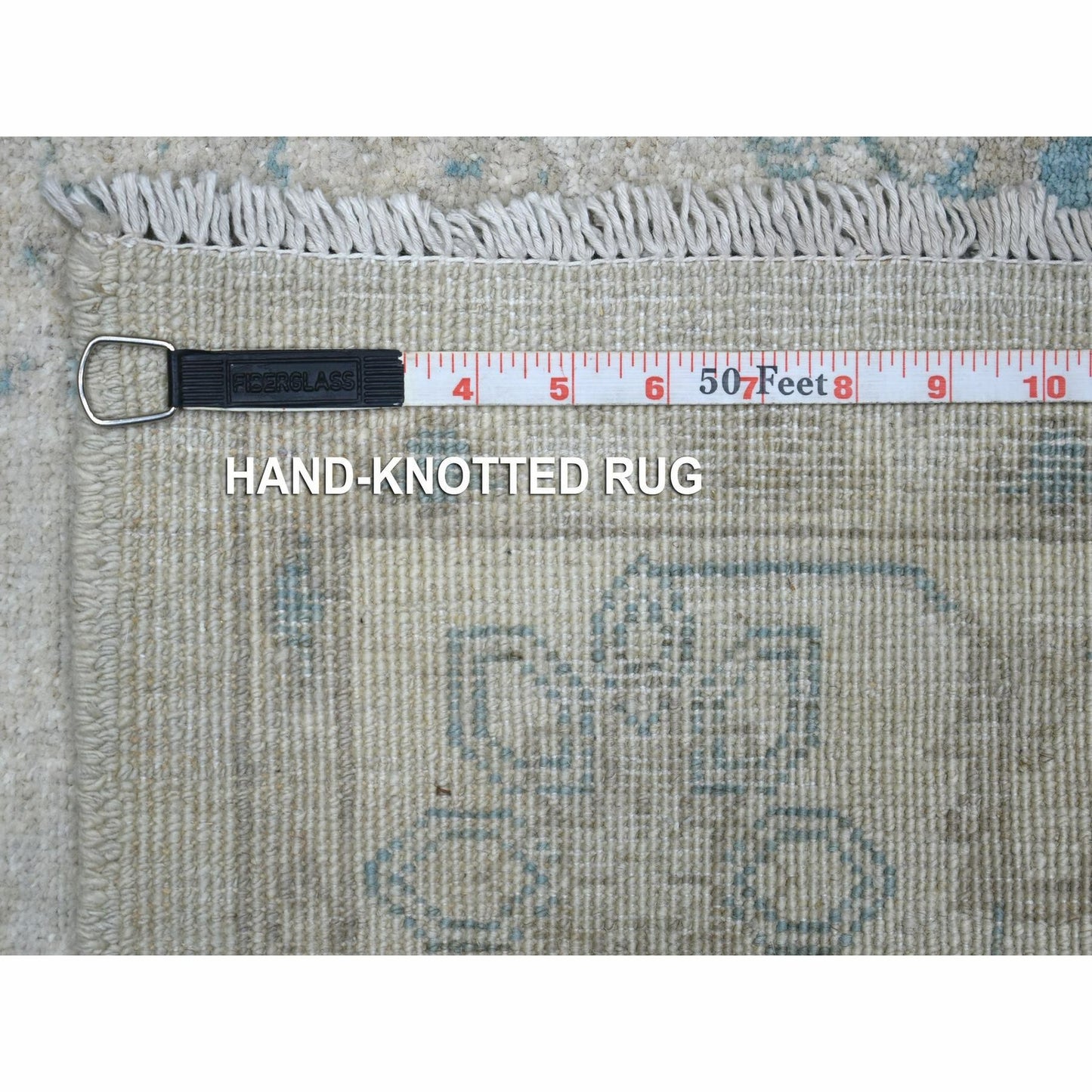 4'X5'9" Ivory White Wash Peshawar Pure Wool Natural Dyes Hand Knotted Rug