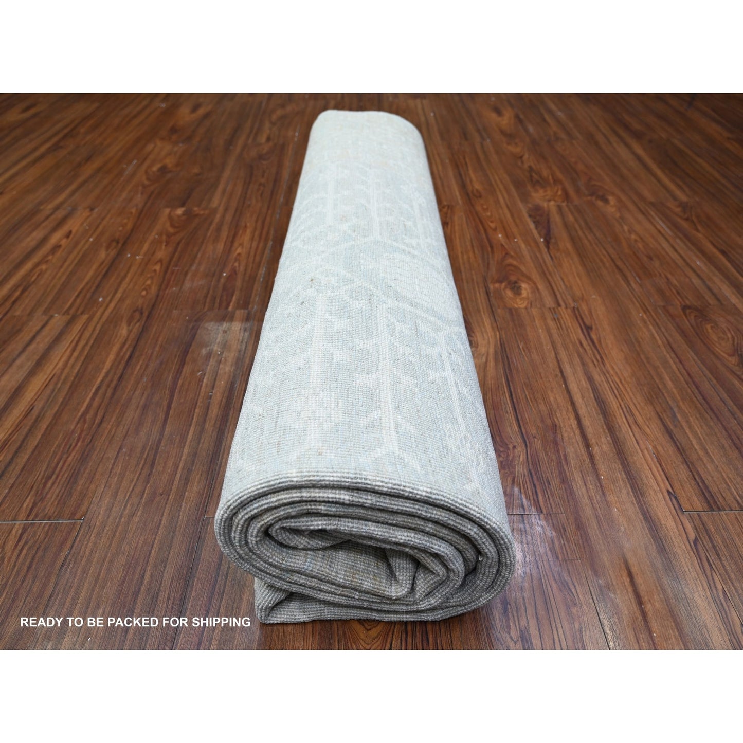 8'X9'10" Chrome Gray Khotan Pomegranate Wool Hand Knotted Oriental Rug