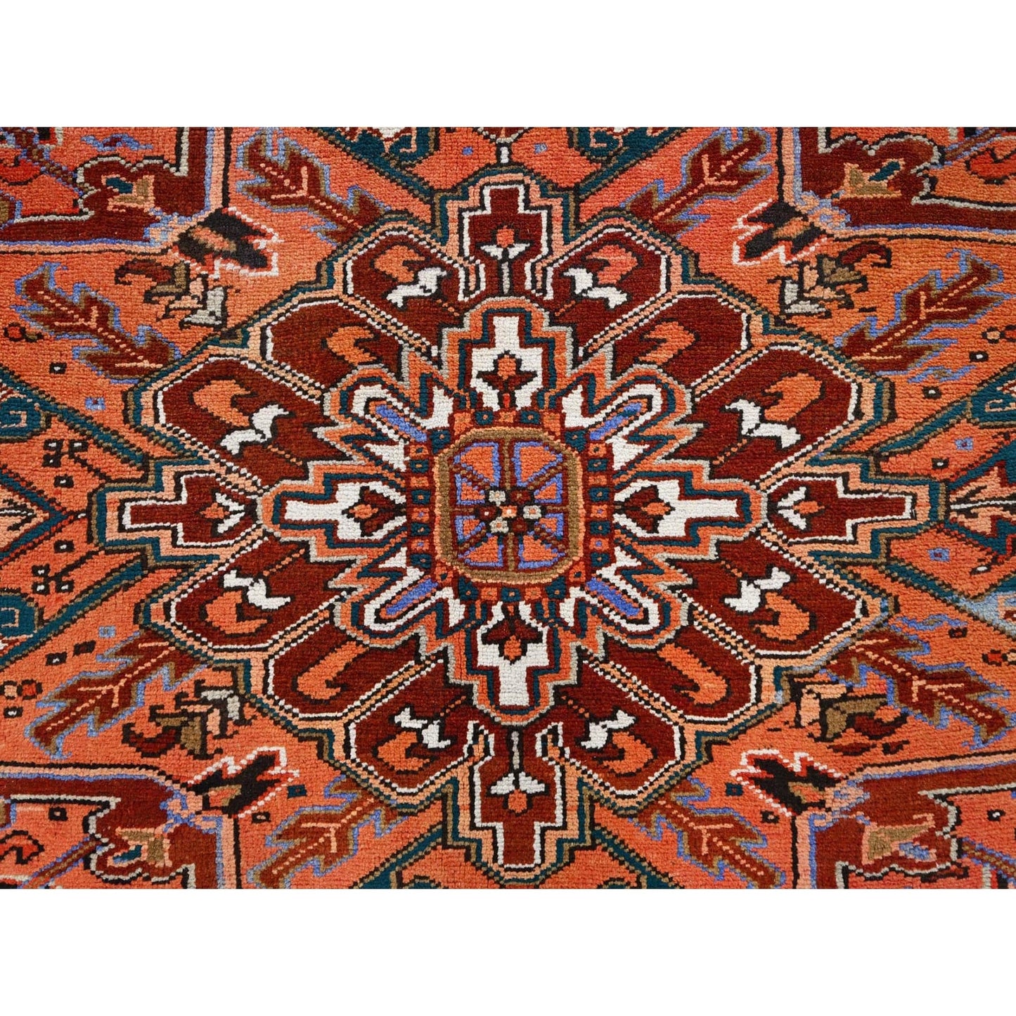 10'1"X13'2" Red Semi Antique Zoroastrian Heris Worn Wool Hand Knotted Rug