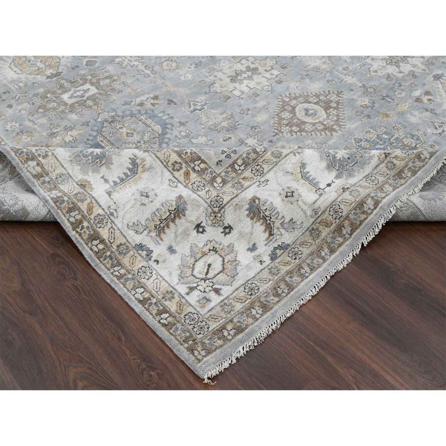 10'X13'9" Rainer Gray Karajeh Geometric Design Hand Knotted 100% Wool Rug