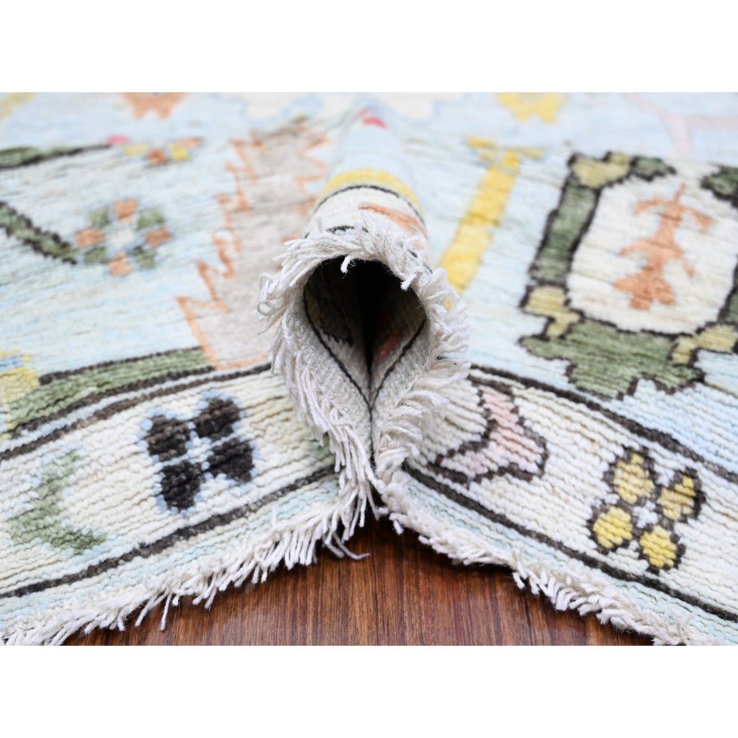 8'2"X10'5" Powder Blue Afghan Angora Oushak Soft Wool Hand Knotted Rug
