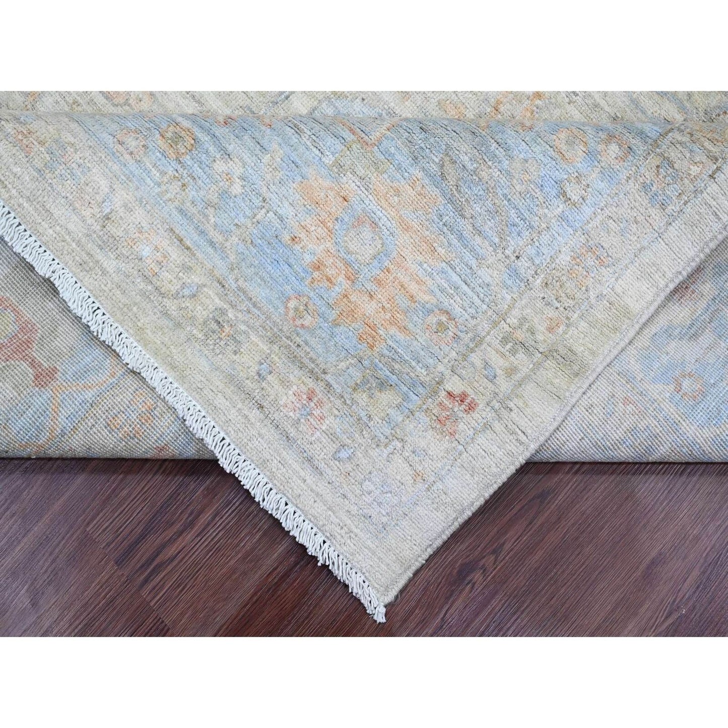 8'2"X10' White Afghan Peshawar Heris All Over Motif Hand Knotted Wool Rug