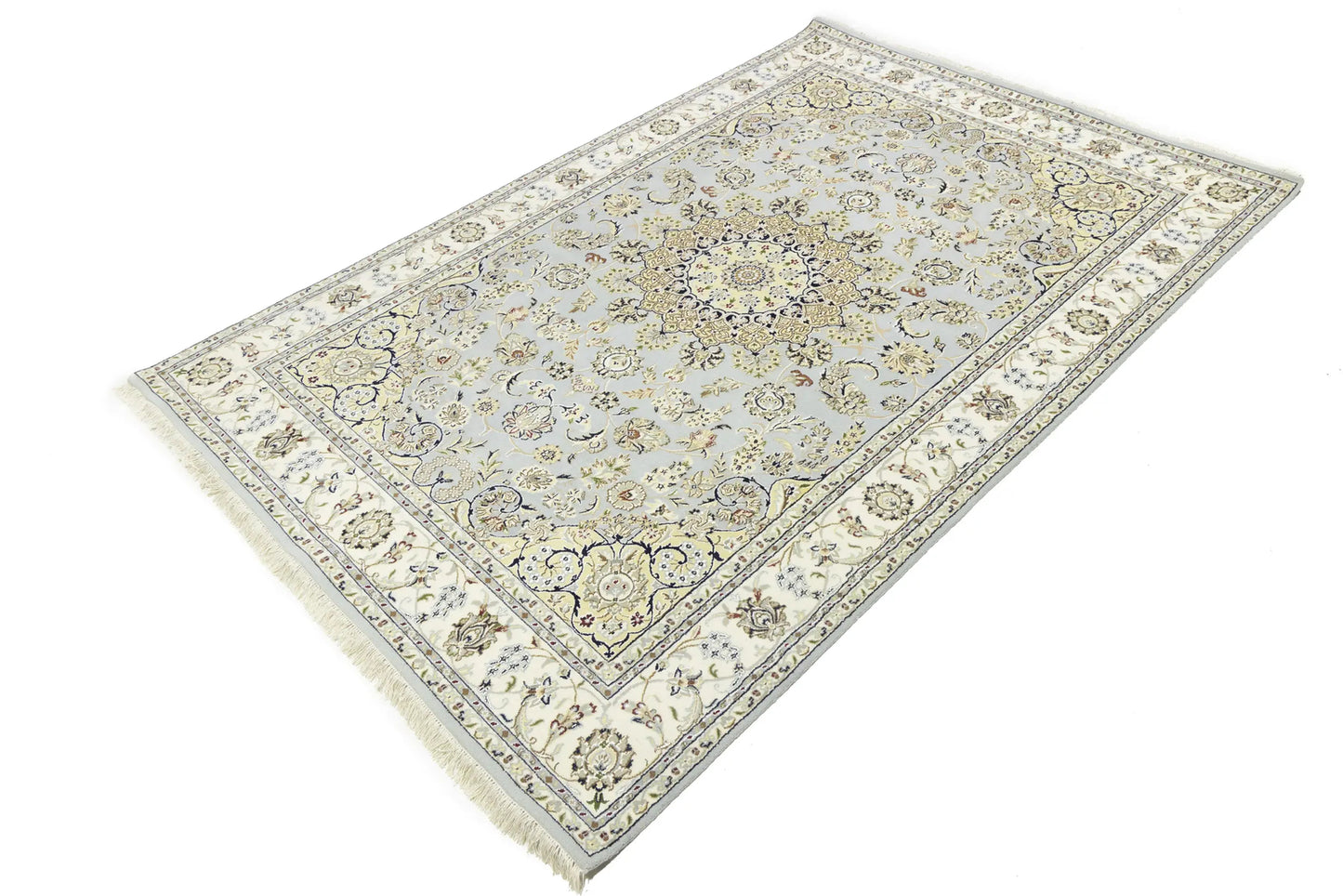 Handmade Indo-Nain Wool Rug Classic Floral