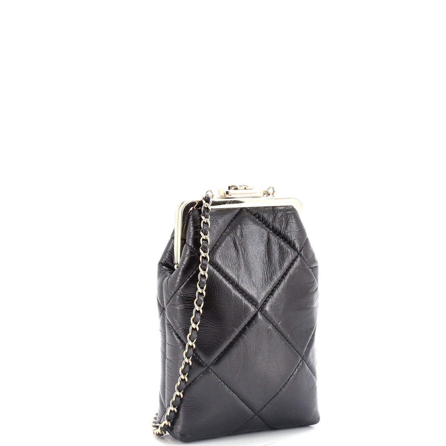 Chanel Cc Kisslock Frame Clutch With Chain Quilted Lambskin Small