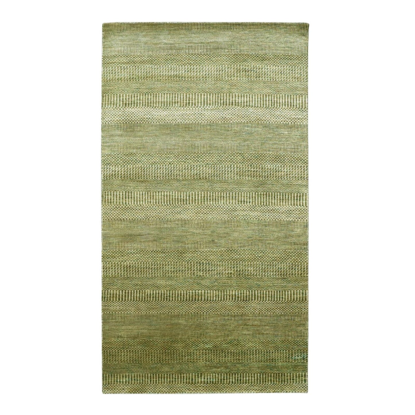 4'X8' Brown Grass Design Hand Knotted Wool And Silk Runner Oriental Rug