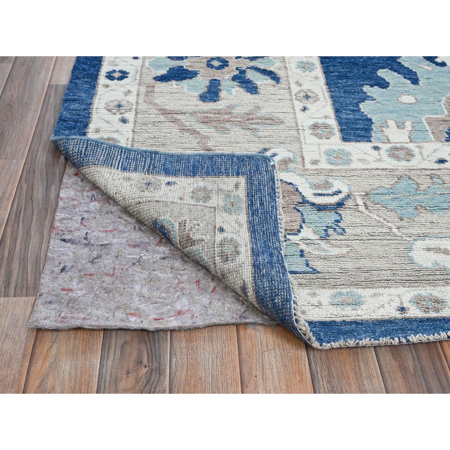 10'4"X13'6" Blue Afghan Oushak All Over Leaf Design Wool Hand Knotted Rug