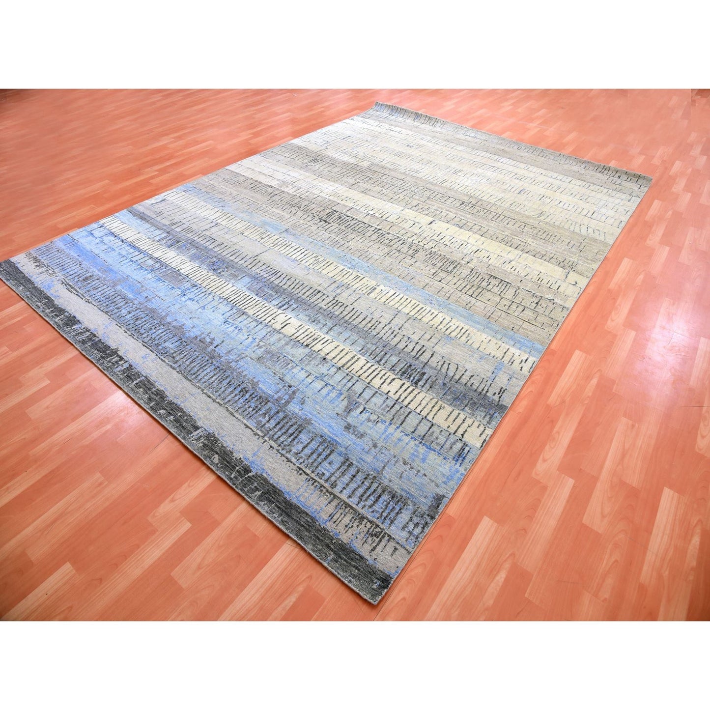 9'X12'5" Gray Brick Design Pure Wool Hand Knotted Oriental Rug