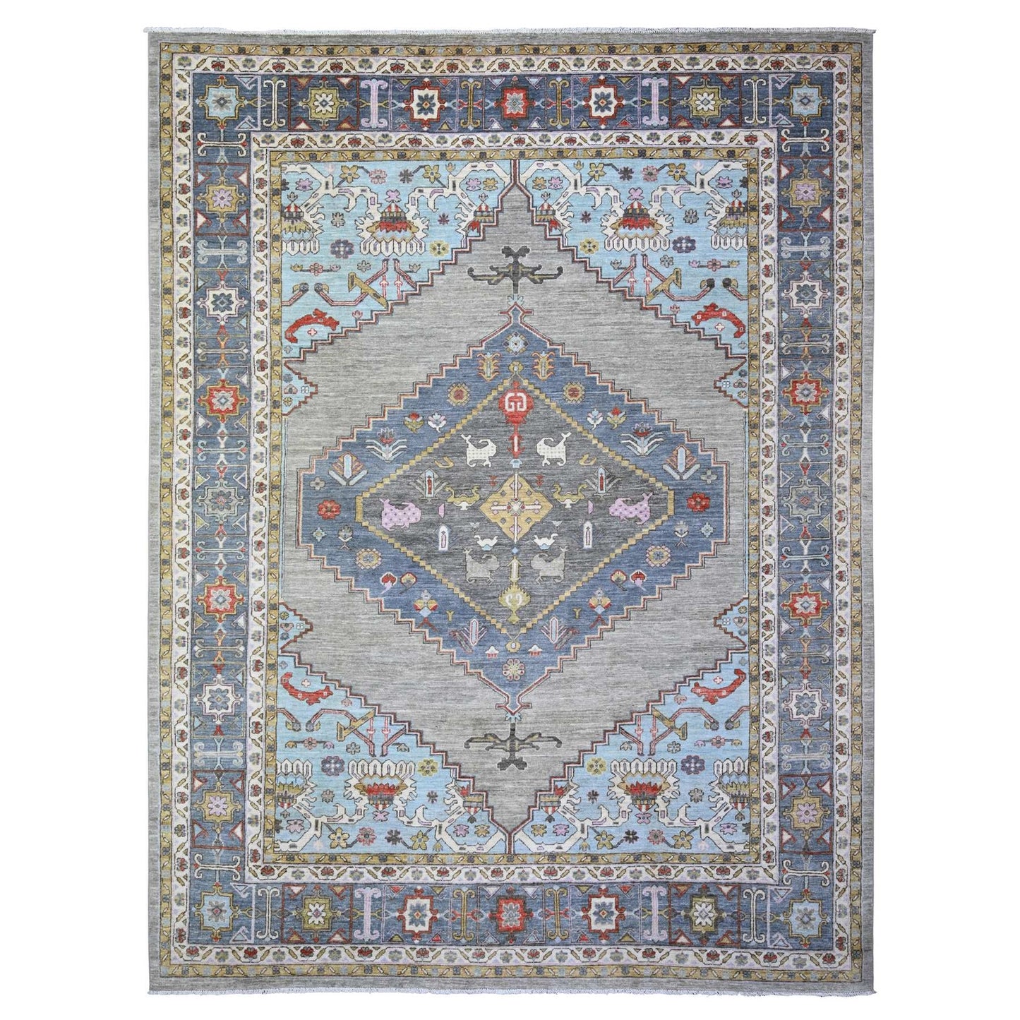 8'8"X11'7" Echo Gray Pure Wool Hand Knotted Finer Peshawar Rug