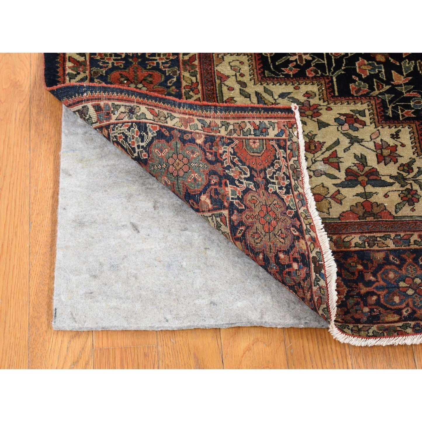 4'2"X6'6" Blue Antique Zoroastrian Firighen Pure Wool Hand Knotted Rug