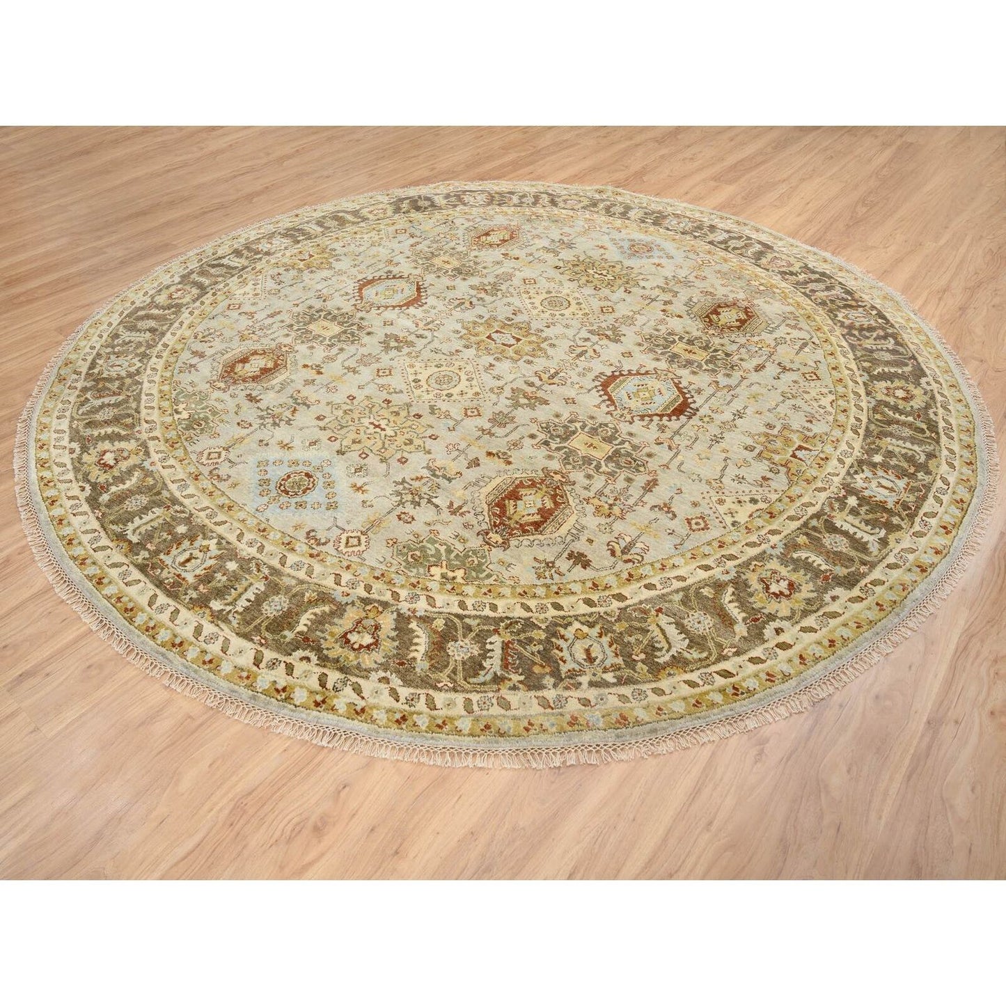 10'X10' Light Gray Karjihooz Design Pure Wool Hand Knotted Round Rug