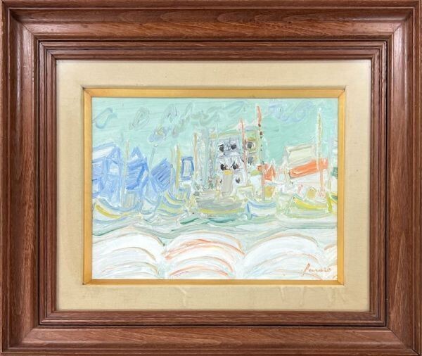 Jean Fusaro (France) - Port 1966 Original Painting Oil On Canvas Signed Framed