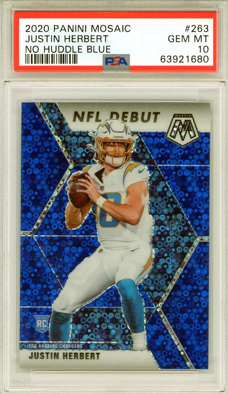 Justin Herbert 2020 Panini Mosaic No Huddle Blue Prizm Rookie Card #263 (Psa Gm