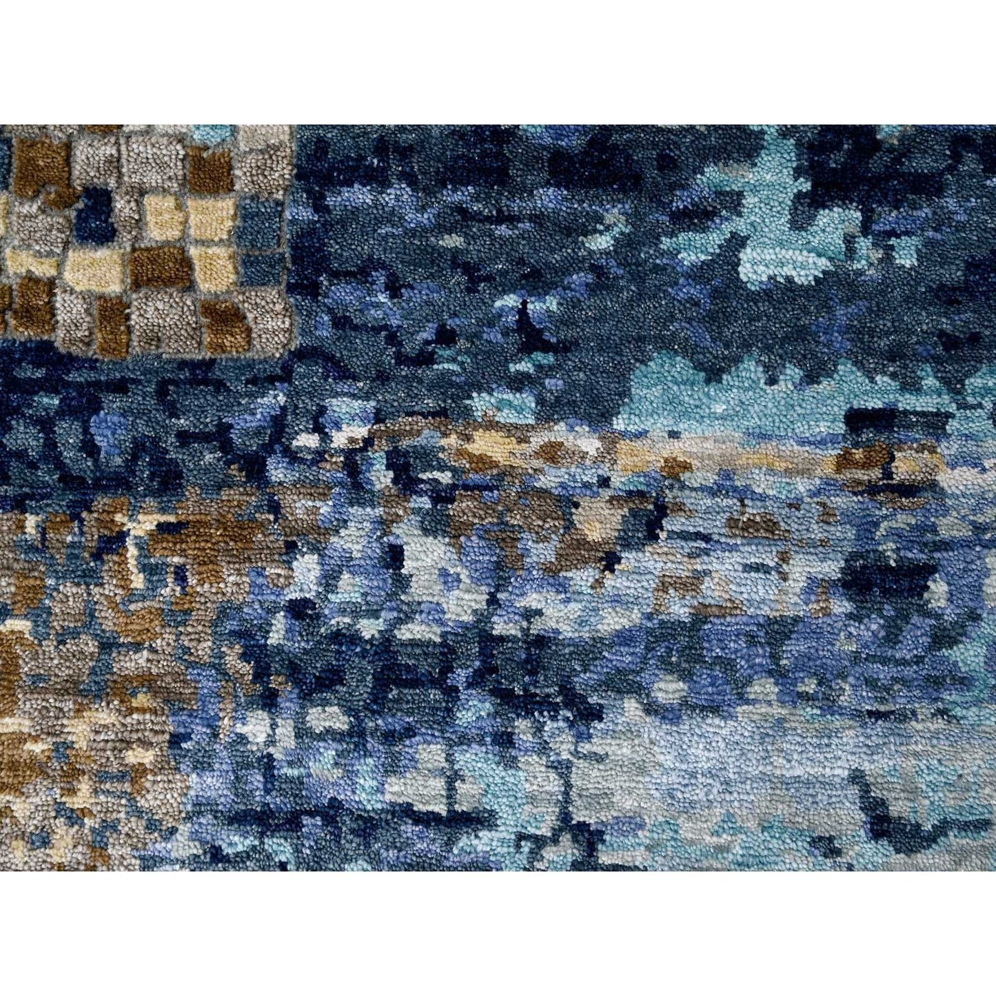 9'10"X9'10" Blue Mosaic Design Wool And Silk Hand Knotted Square Rug
