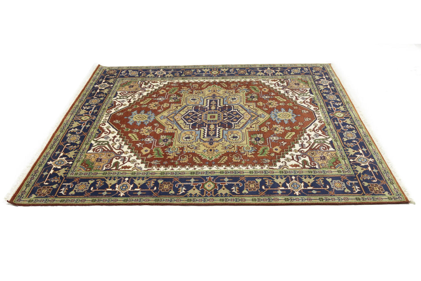 Rusty Red Heriz Serapi Oriental Rug Floral Farmho