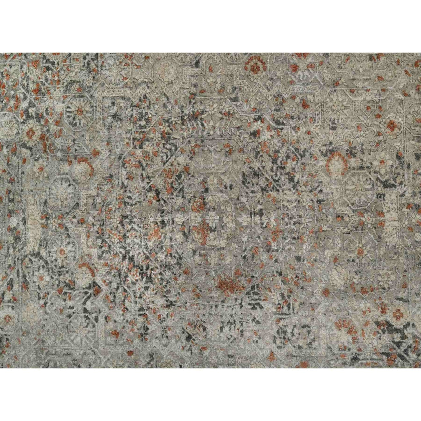 7'9"X10' Gray Broken And Erased Mamluk Design Hand Knotted 100% Wool Rug