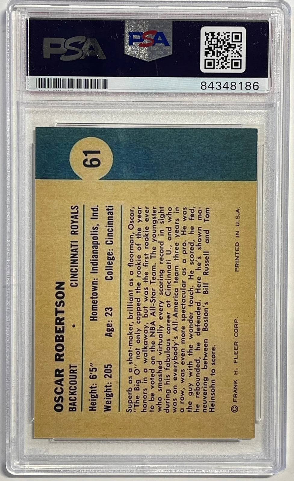 Oscar Robertson Autographed Trading Rookie Reprint Card (Psa) Mint 9
