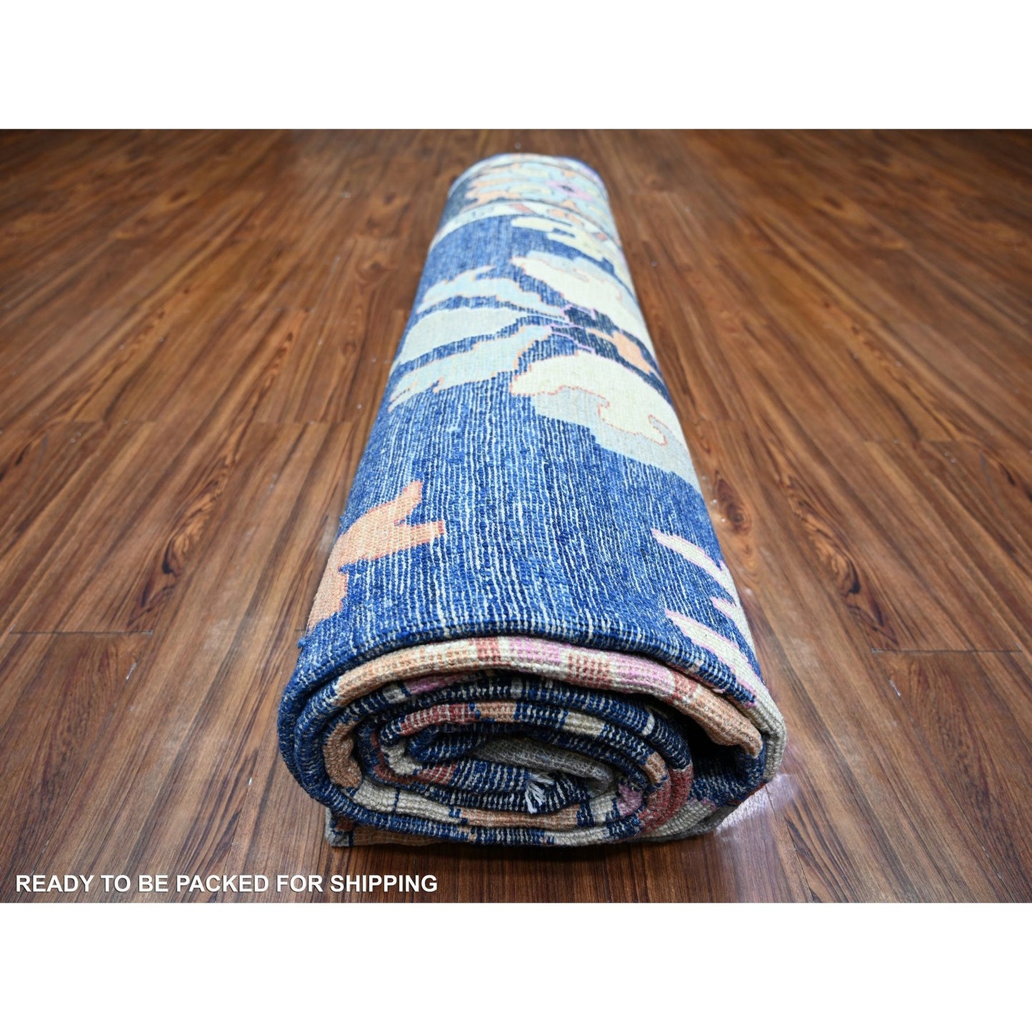 10'X13'9" Sapphire Blue Wool Hand Knotted Afghan Angora Oushak Rug