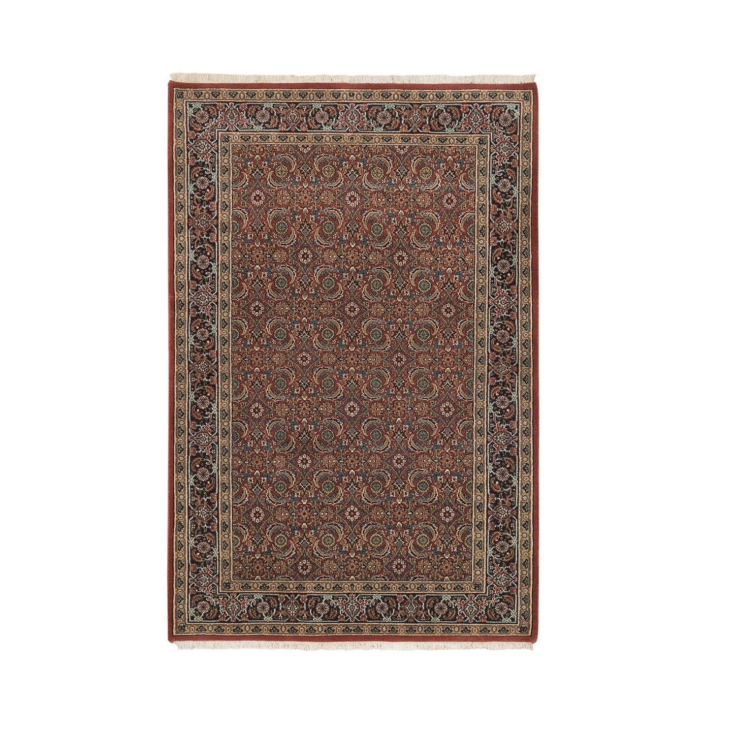 4'X6'3" Wool And Silk Herati Design Hand Knotted 250 Kpsi Red Rug