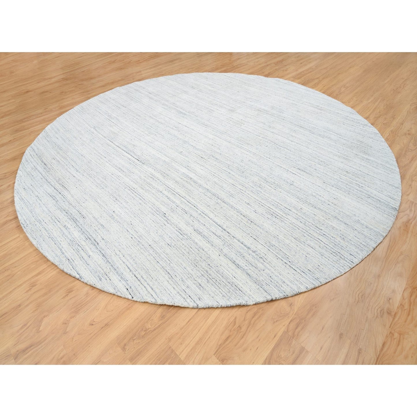 11'10"X11'10" Ivory Modern Striae Design Pure Wool Hand Loomed Round Rug