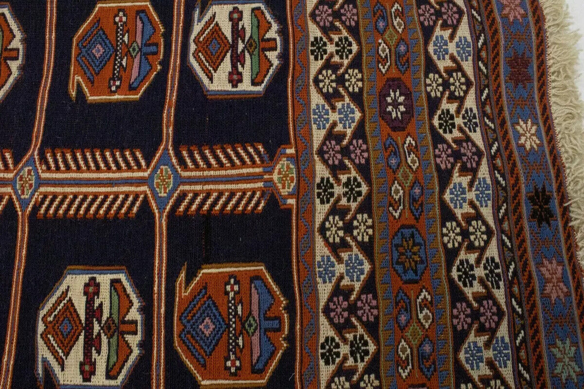 Hand-Knotted Purple-Navy Pictorial Sumak Oriental