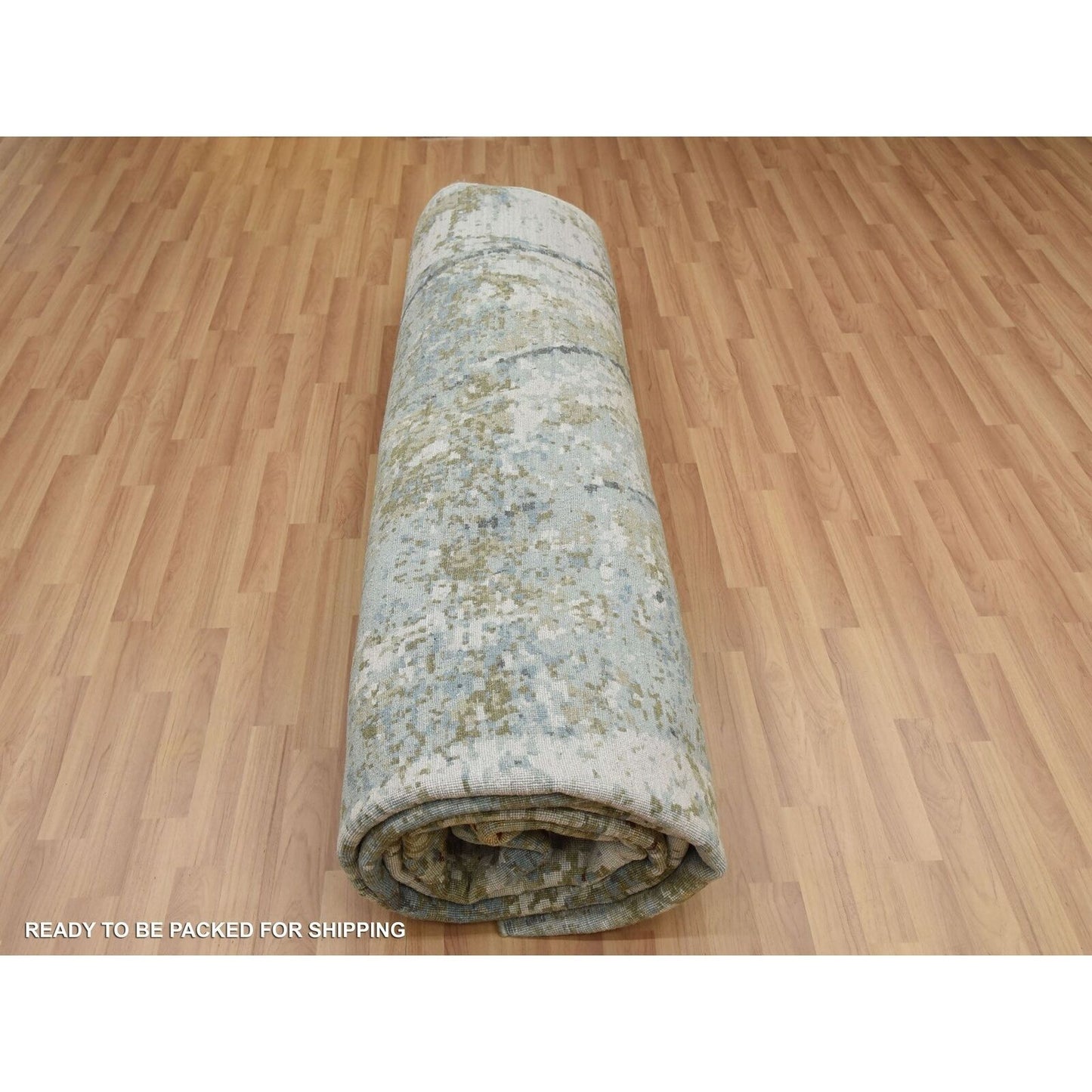 10'X14'2" Ash Gray Extra Soft Wool Hand Knotted Abstract Design Rug