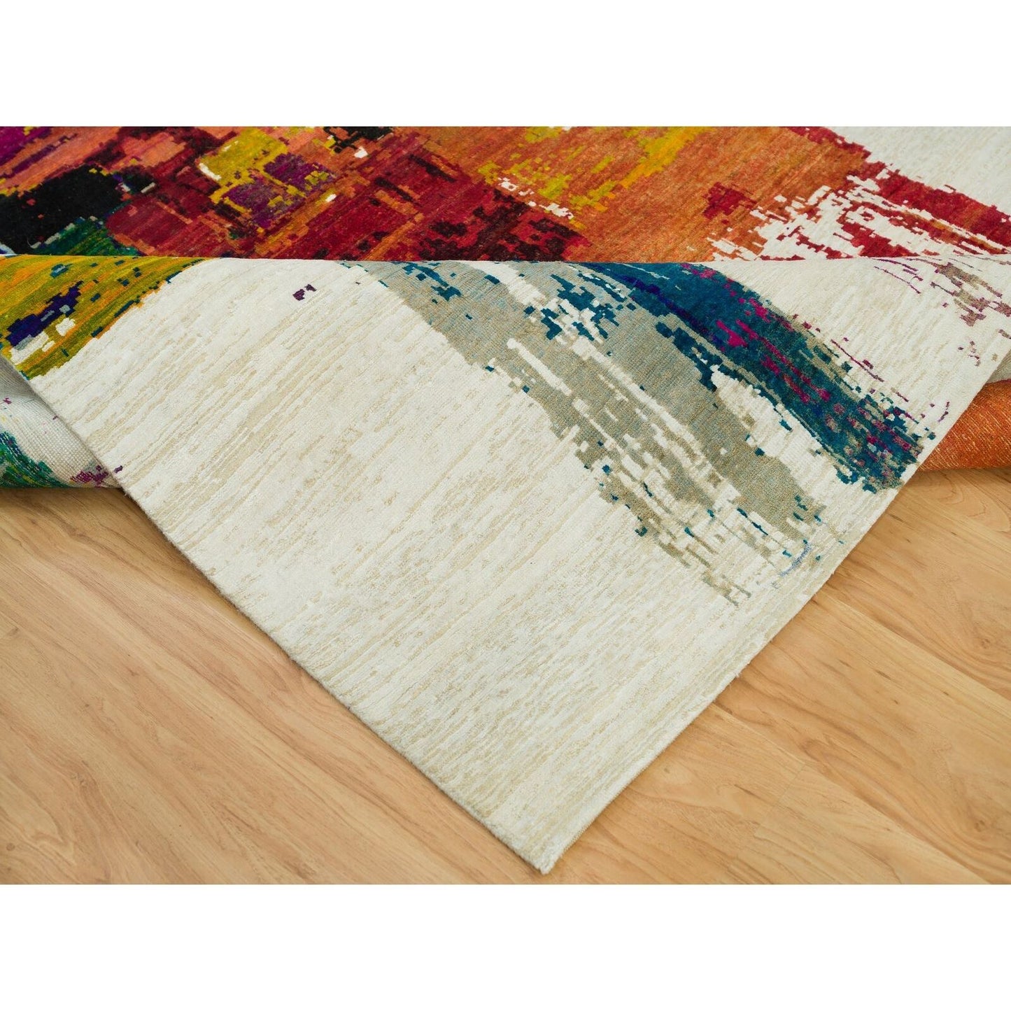 6'1"X9' Sandstone Ivory Hand Knotted Abstract Design Wool And Silk Rug