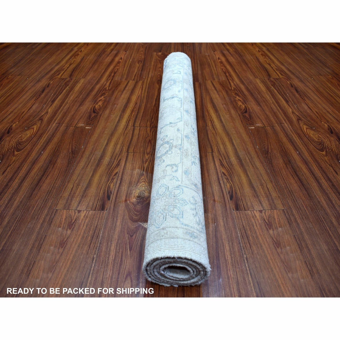 4'X5'9" Ivory White Wash Peshawar Pure Wool Natural Dyes Hand Knotted Rug