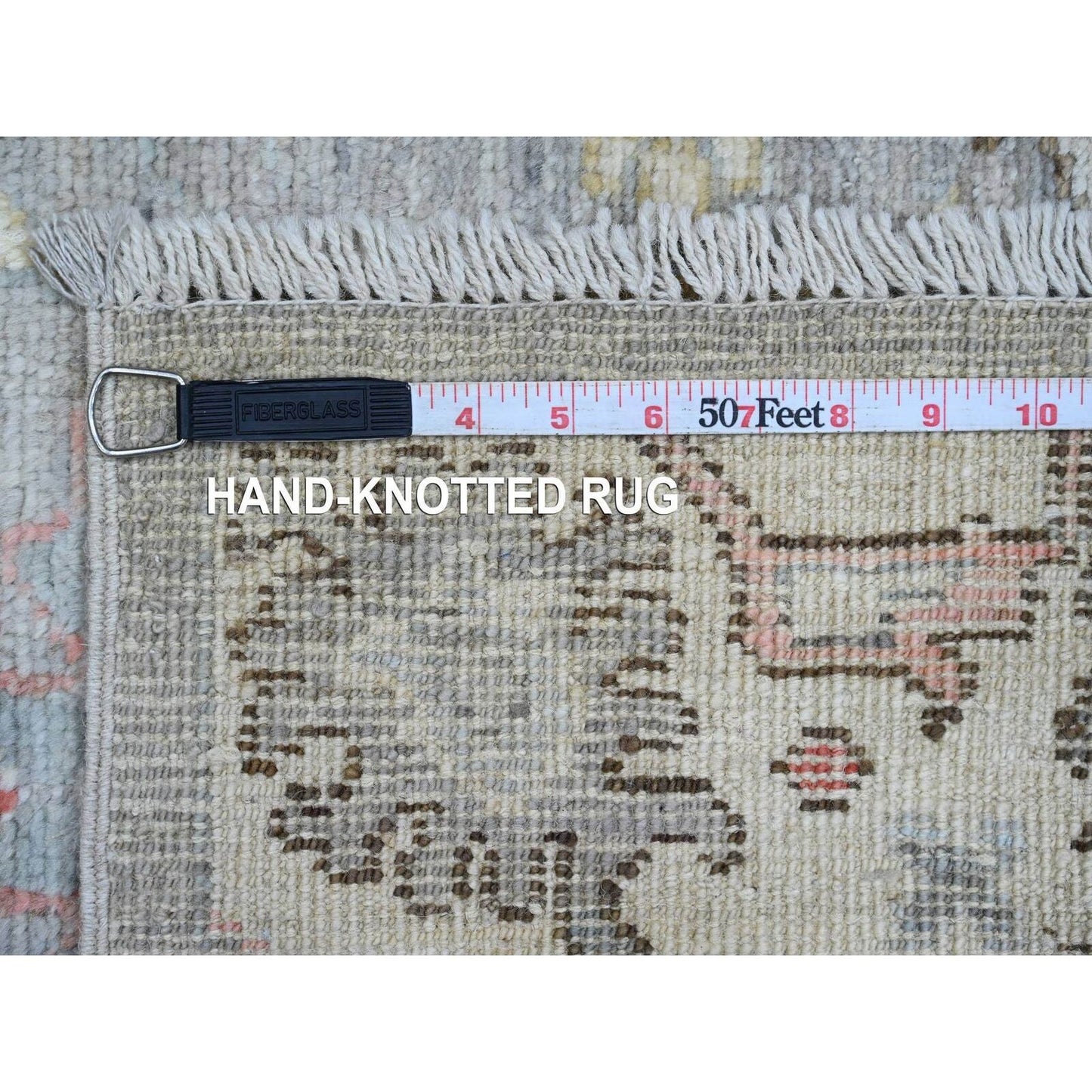 3'X9'8" Coin Gray Afghan Angora Oushak Hand Knotted Pure Wool Runner Rug