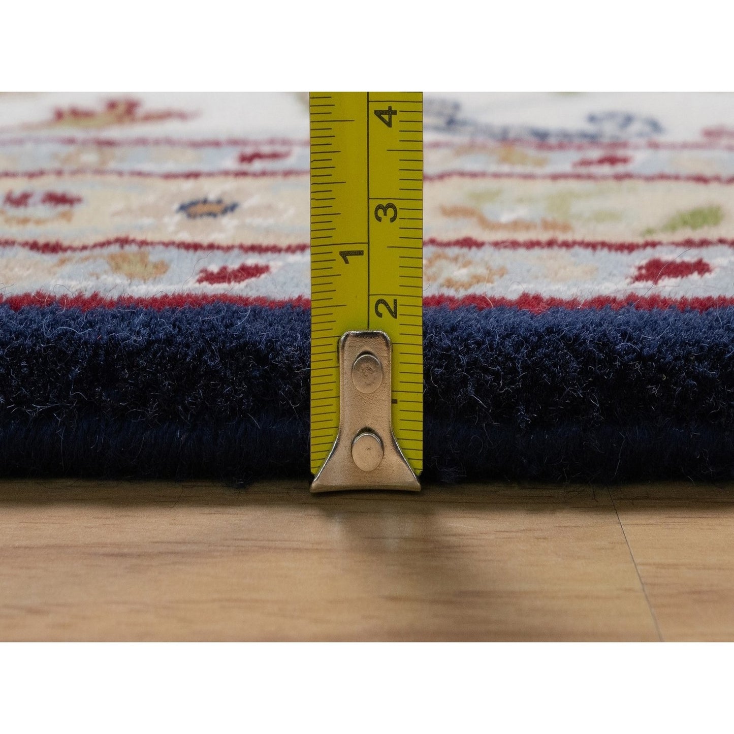 9'X12'2" Midnight Blue Nain Flower Design Wool And Silk Hand Knotted Rug