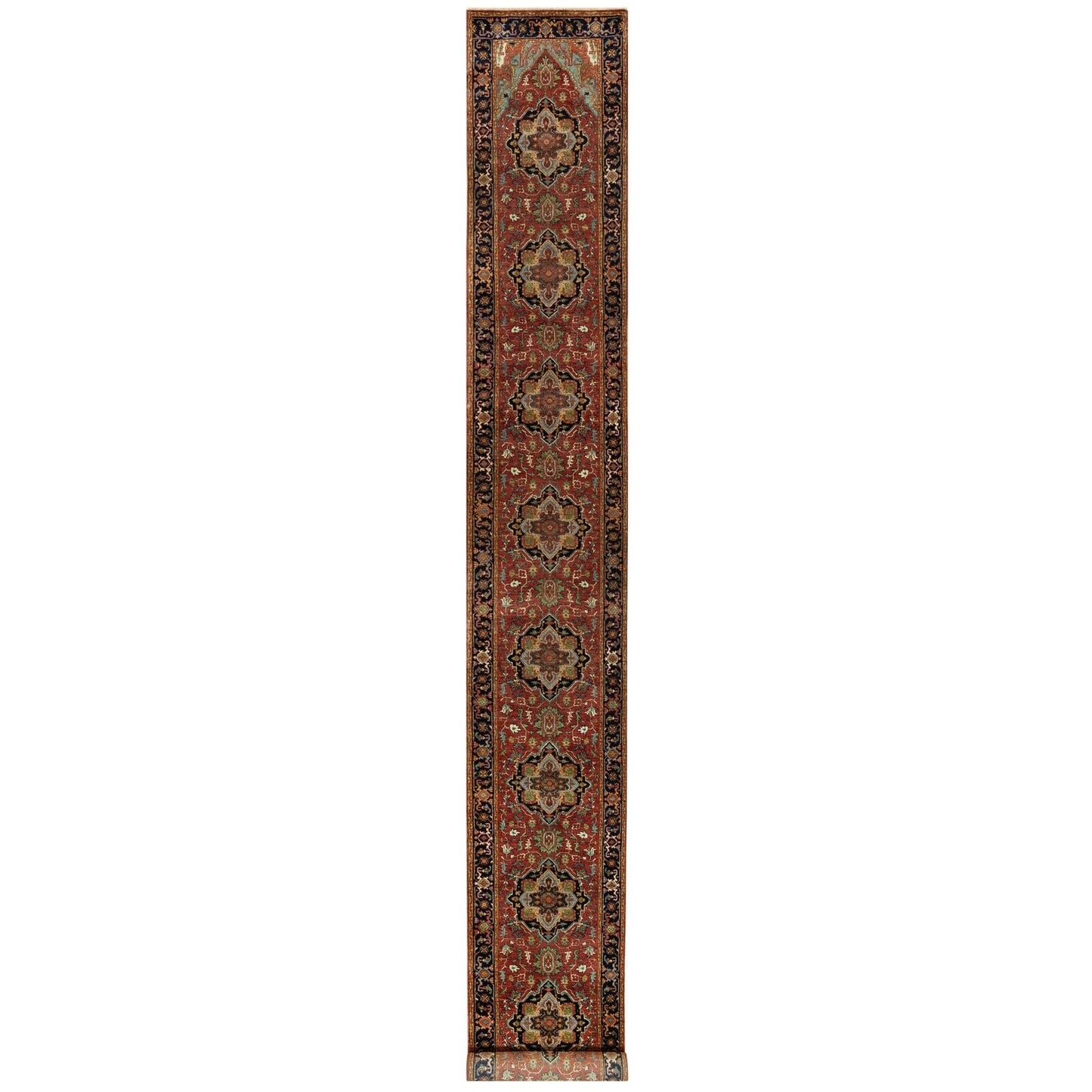 2'5"X19'9" Brick Red Wool Hand Knotted Heris Re-Creation Xl Runner Rug