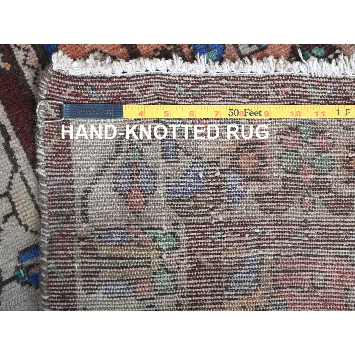 3'9"X9'9" Brown Vintage Farsian Worn Wool Hand Knotted Wide Runner Rug