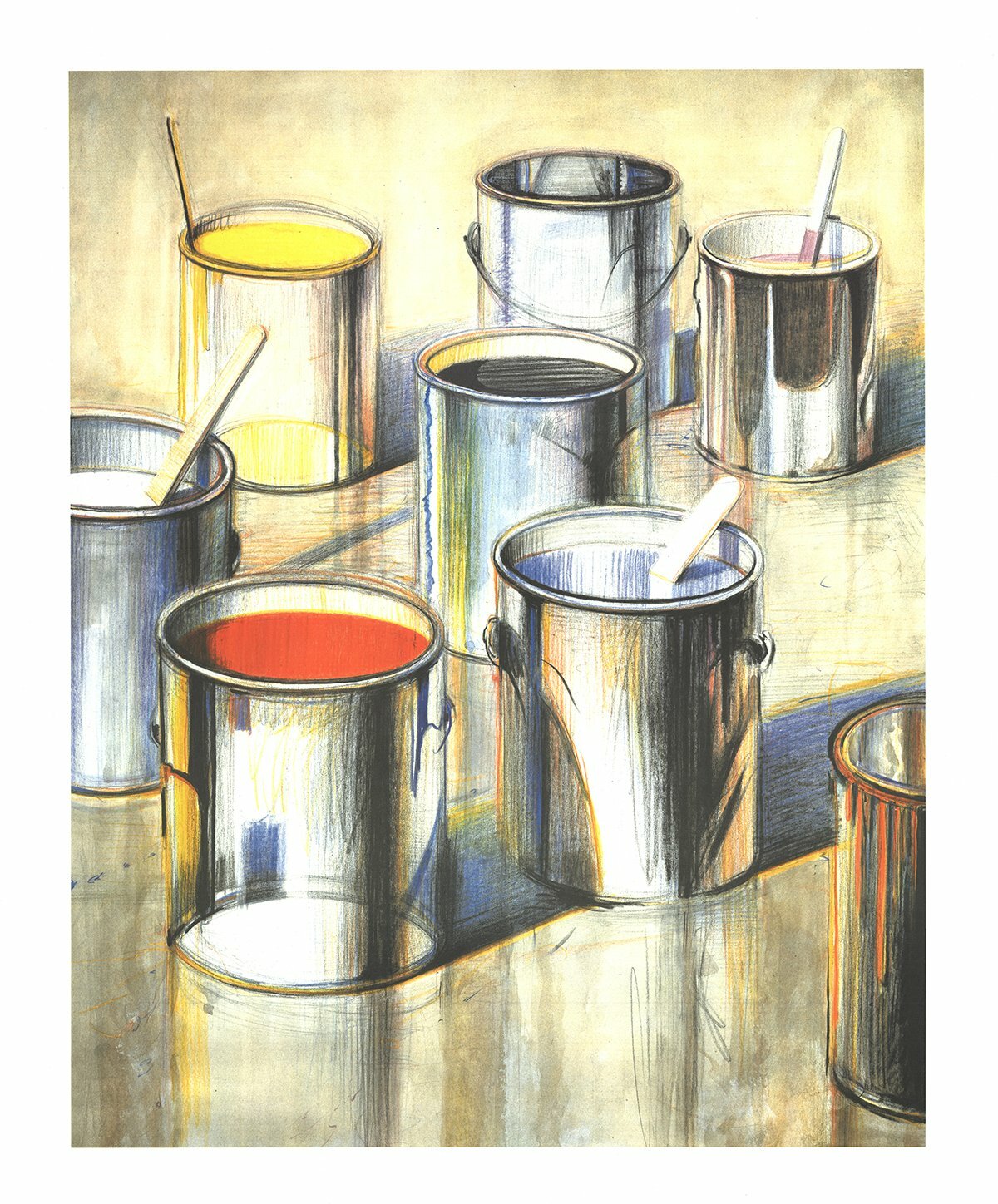 Wayne Thiebaud Paint Cans (No Text) " Poster Pop Art Red, Yellow