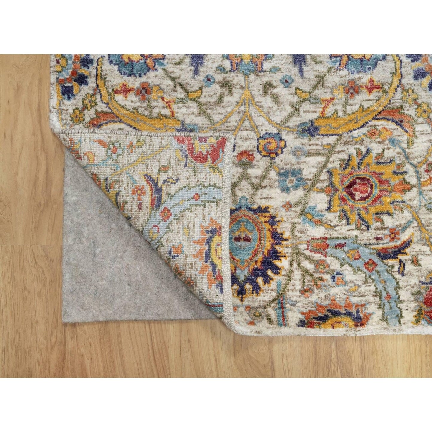 2'7"X22'1" Beige Hand Knotted Silk And Wool Sickle Leaf Xl Runner Rug