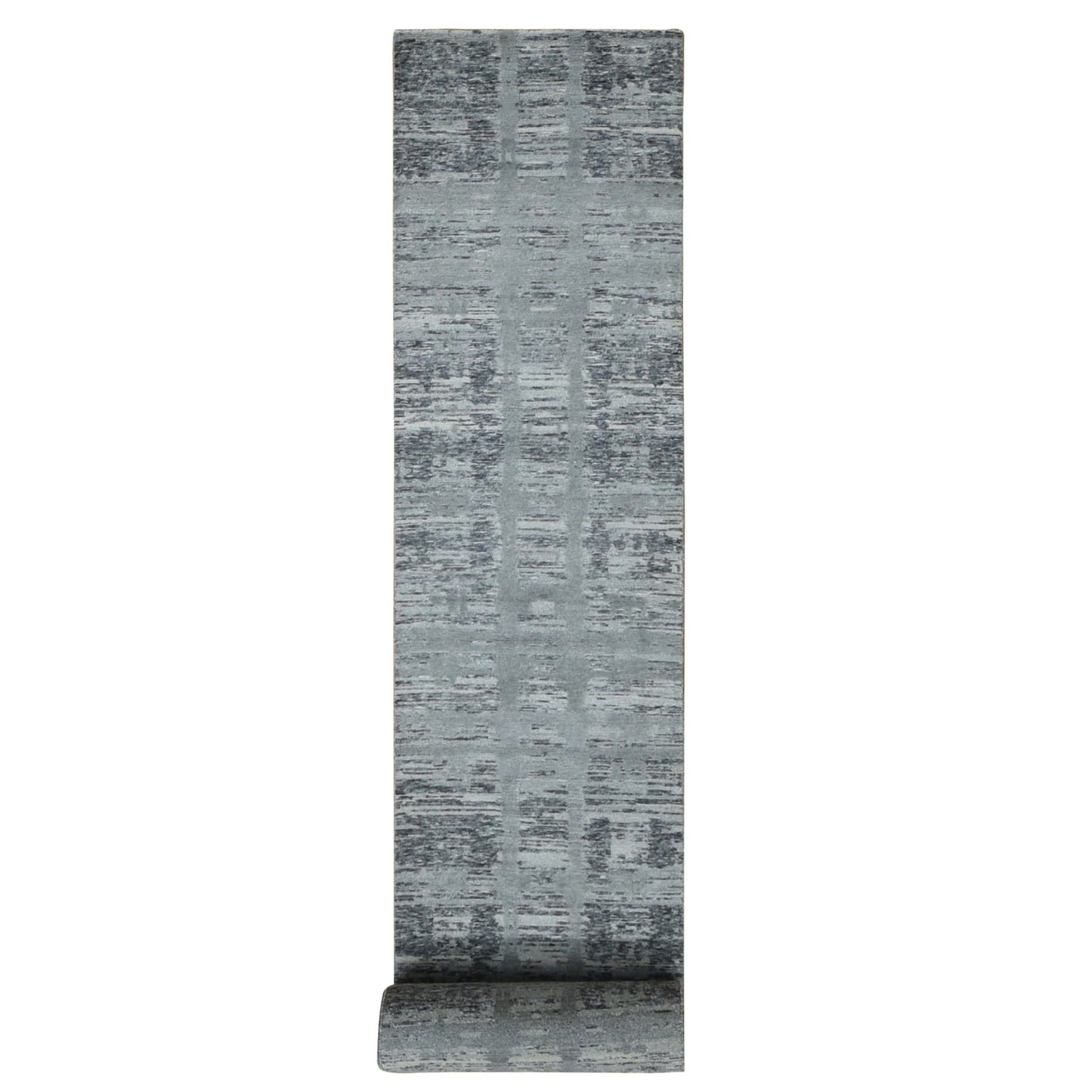 2'6"X17'10" Gray Undyed Natural Wool Modern Xl Runner Hand Knotted Rug