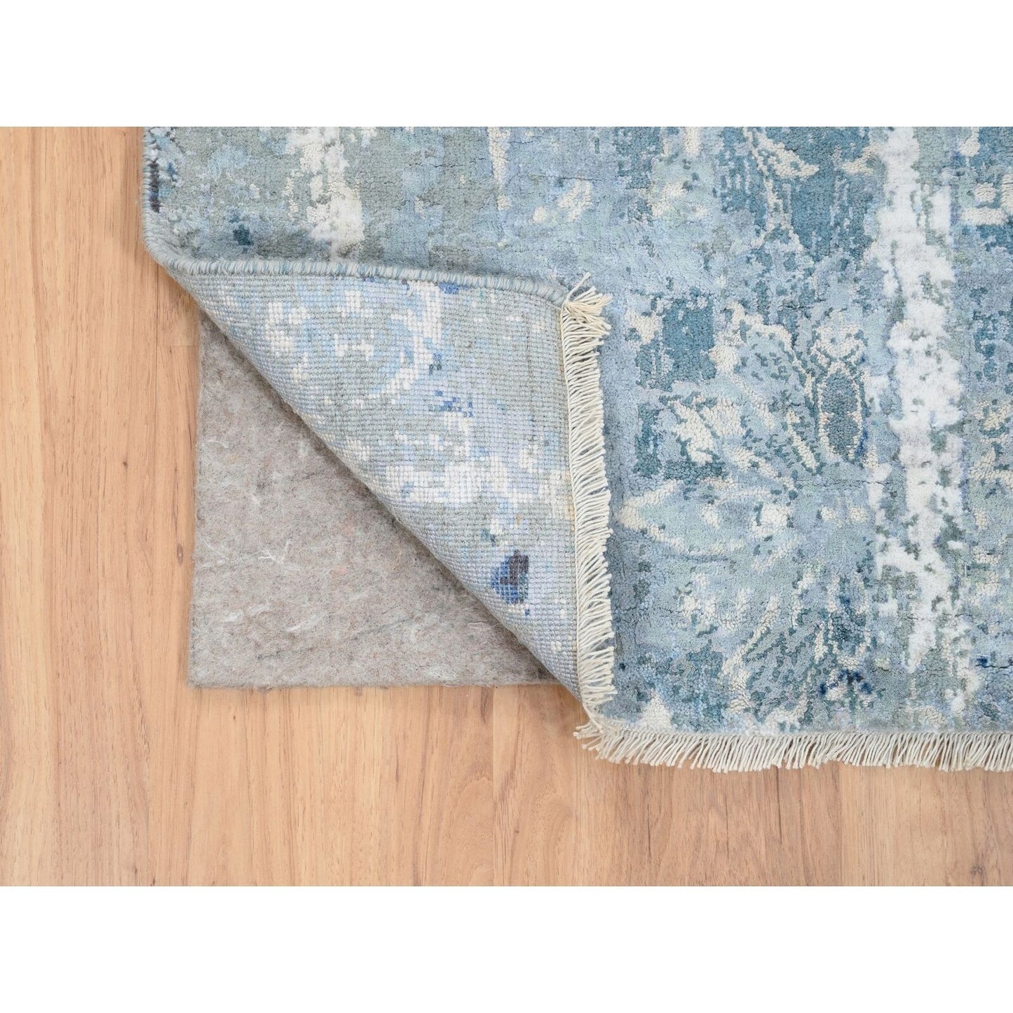 2'7"X8' Blue-Teal Farsian Tebraz Wool And Silk Hand Knotted Runner Rug