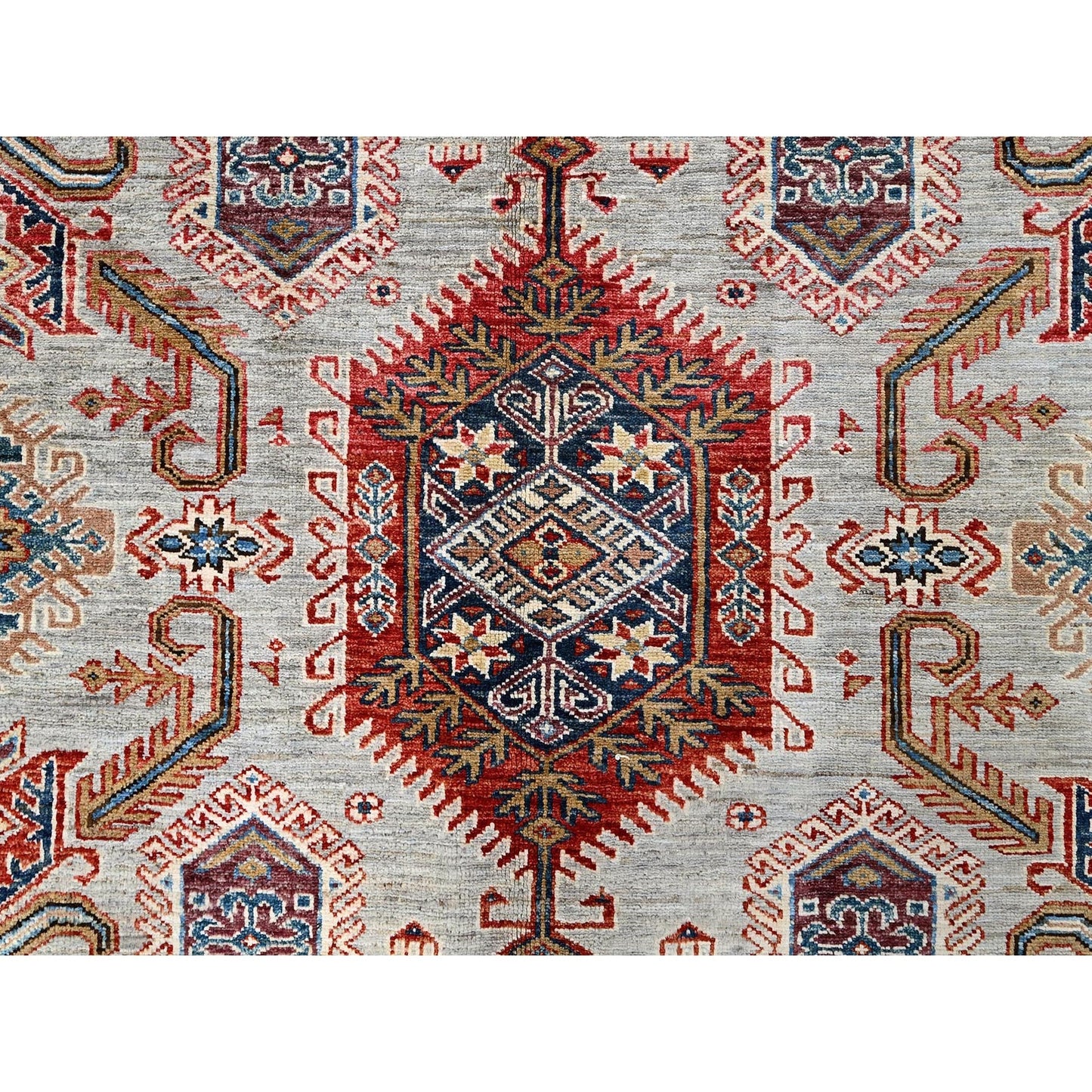 8'X9'10" Ivory 100% Wool Afghan Super Kazak Hand Knotted Oriental Rug