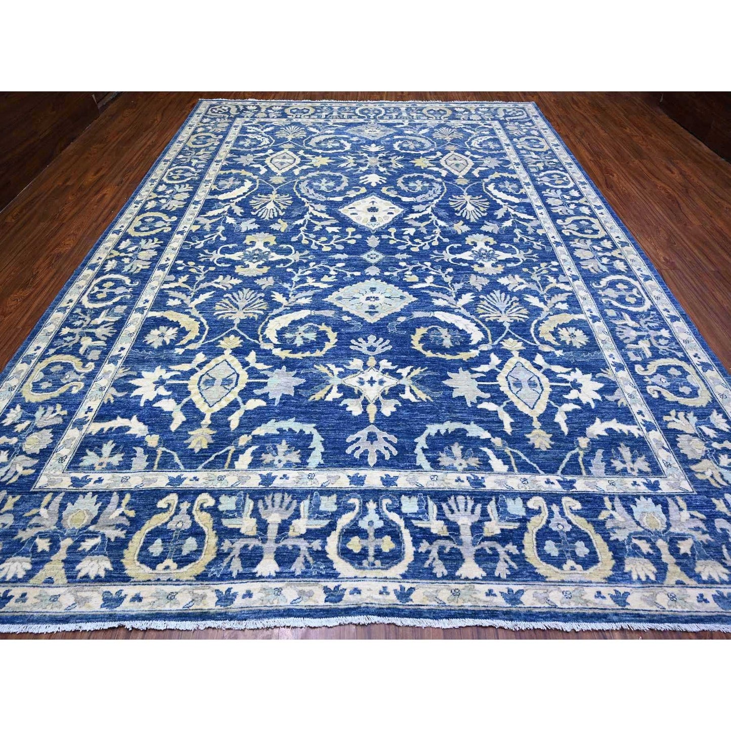 10'2"X13'8" Blue Fine Peshawar With Heris Hand Knotted Natural Wool Rug