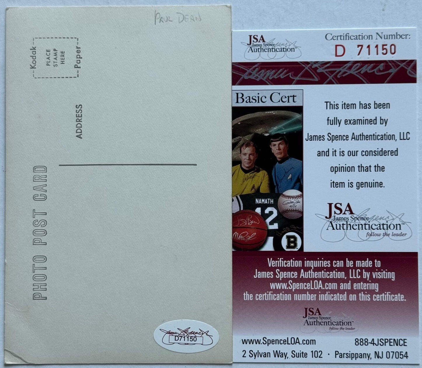 Paul Daffy Dean Autographed Black & White Photo Postcard (Jsa)