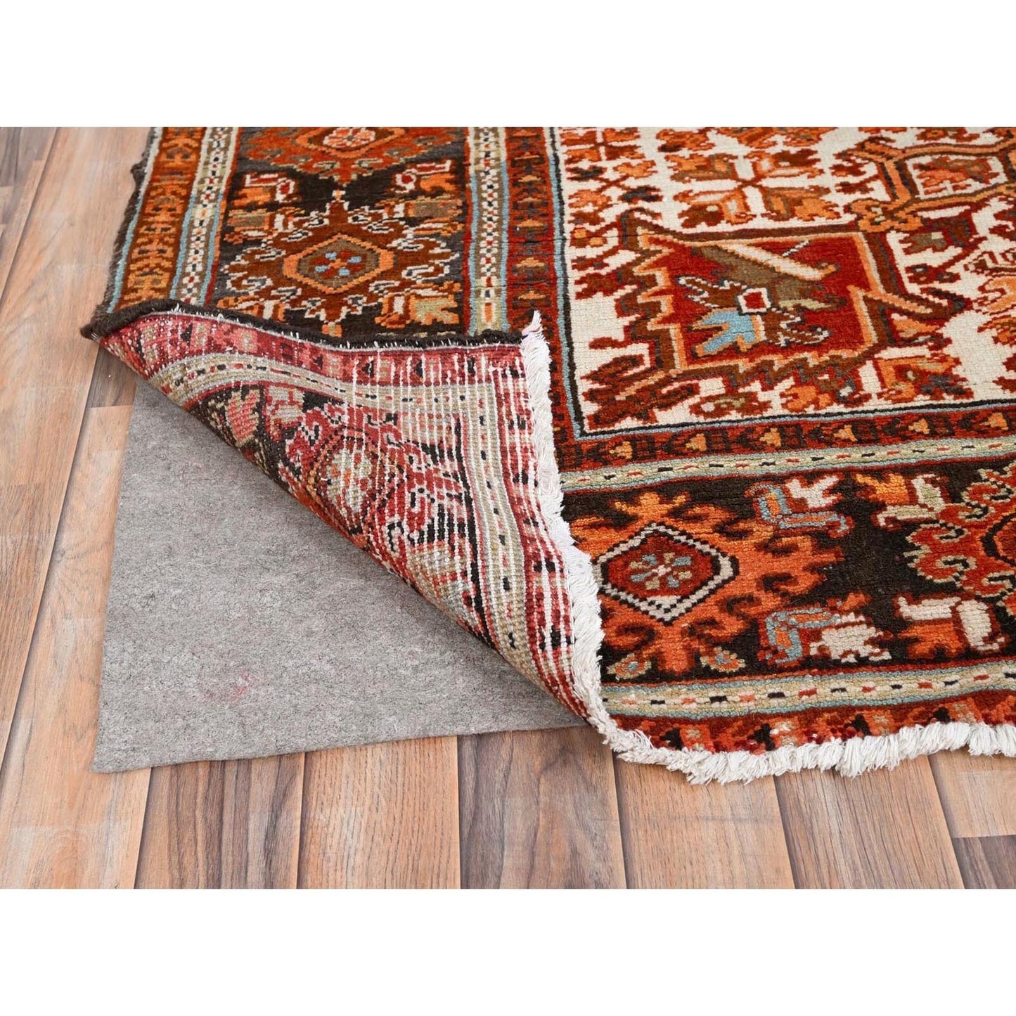 10'2"X13' Orange Semi Antique Zoroastrian Heris Worn Wool Handknotted Rug