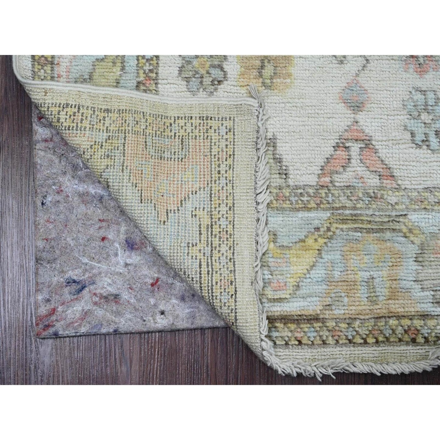 2'7"X9'8" White Wool Hand Knotted Angora Oushak Leaf Pattern Runner Rug