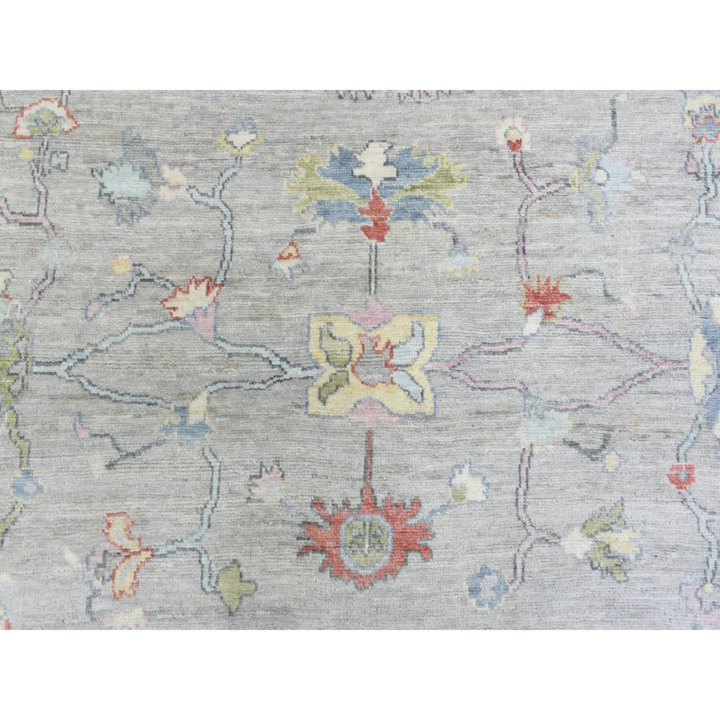 8'1"X10'1" Light Gray Hand Knotted Afghan Angora Oushak Soft Wool Rug