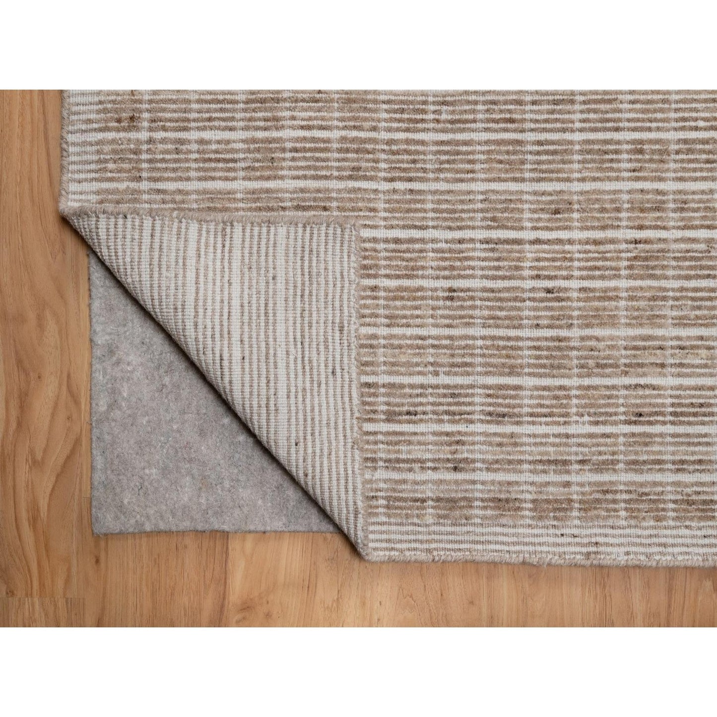 10'2"X14' Sand Brown Modern Plain Decor Box Design Hand Loomed Wool Rug
